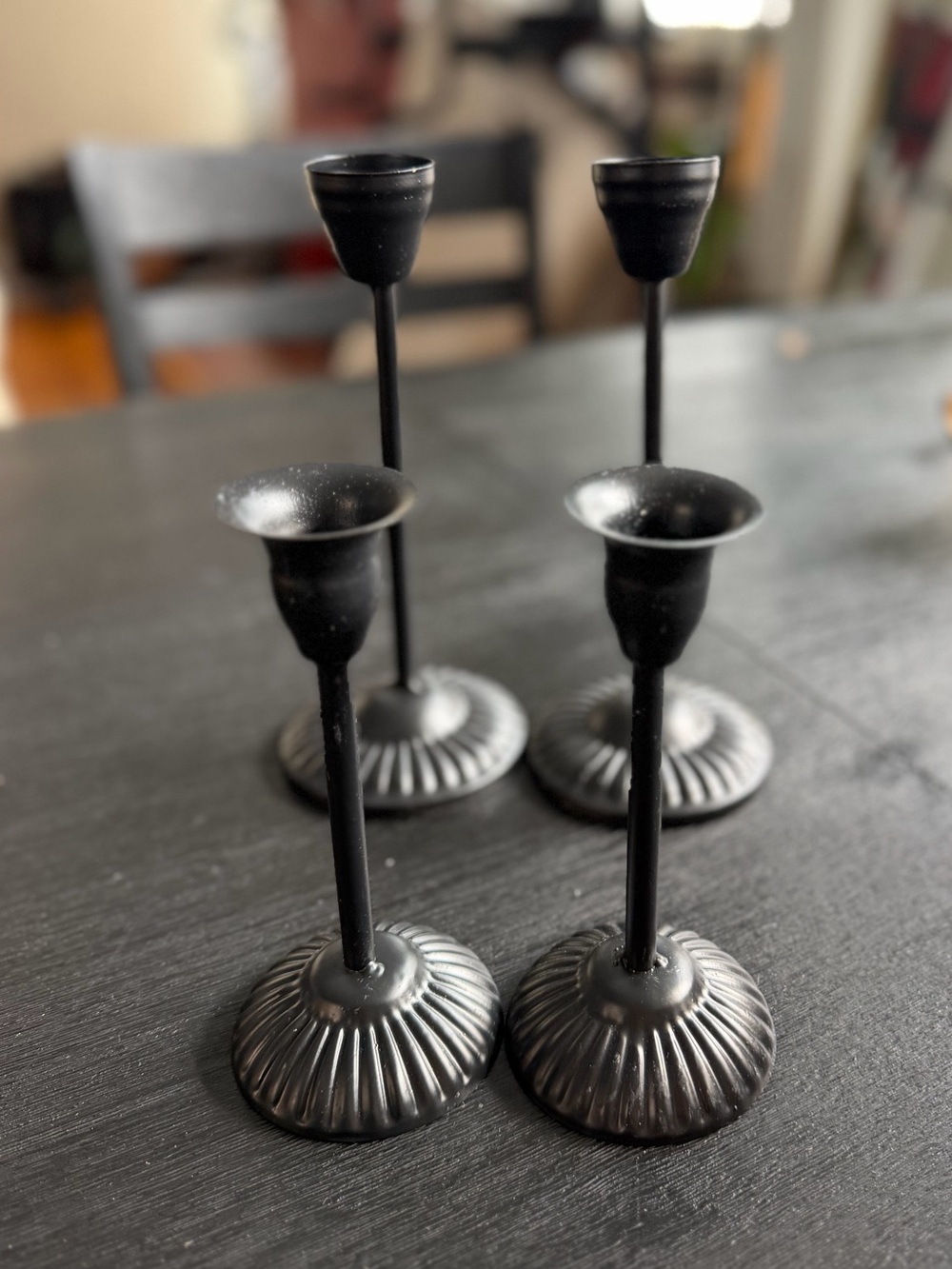 Matte Black Ribbed Metal Taper Candle Holder Set - 4 Pack